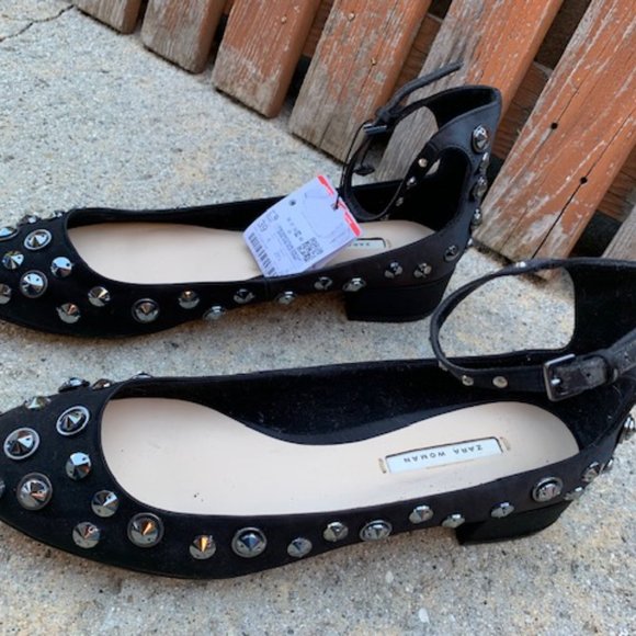 NWD ZARA Studded Ballerina Flats in Black - Size 39 (8) - Picture 3 of 7